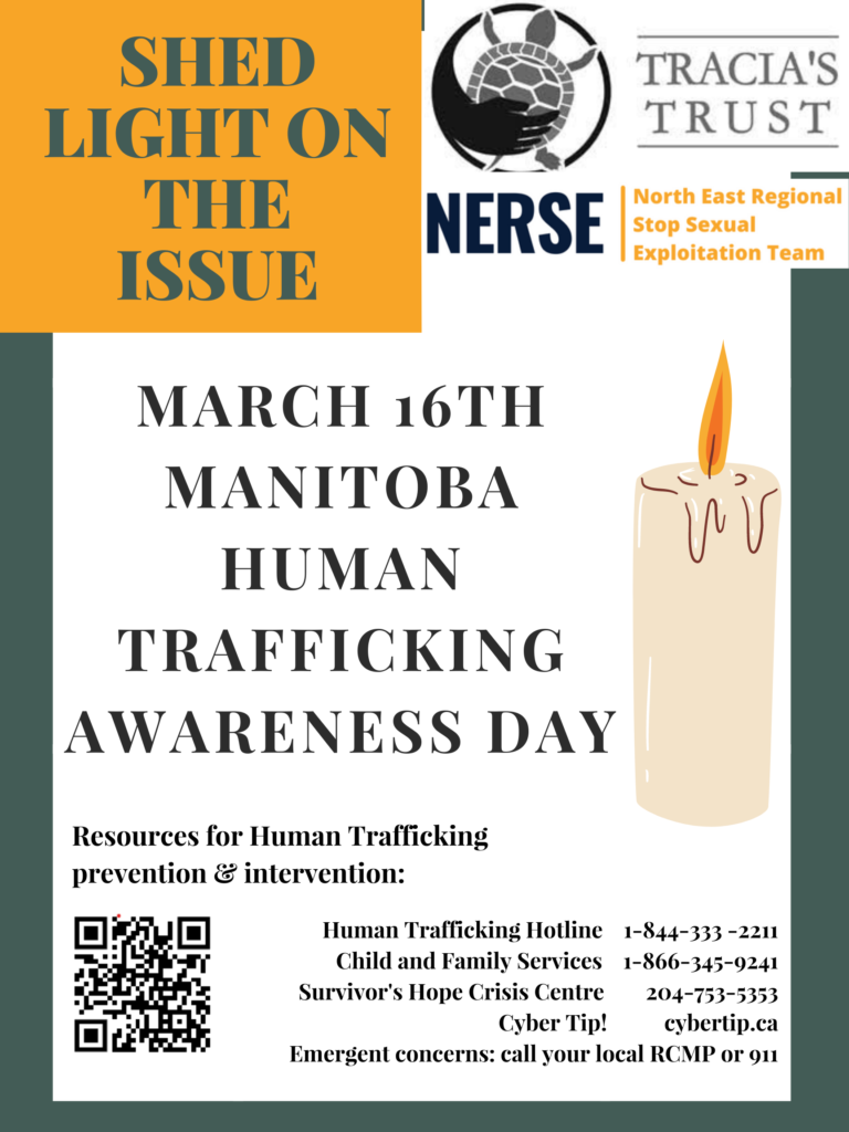 Poster with QR code, a picture of a lit candle, and text. "Shed Light on the Issue. March 16th, Human Trafficking Awareness Day"