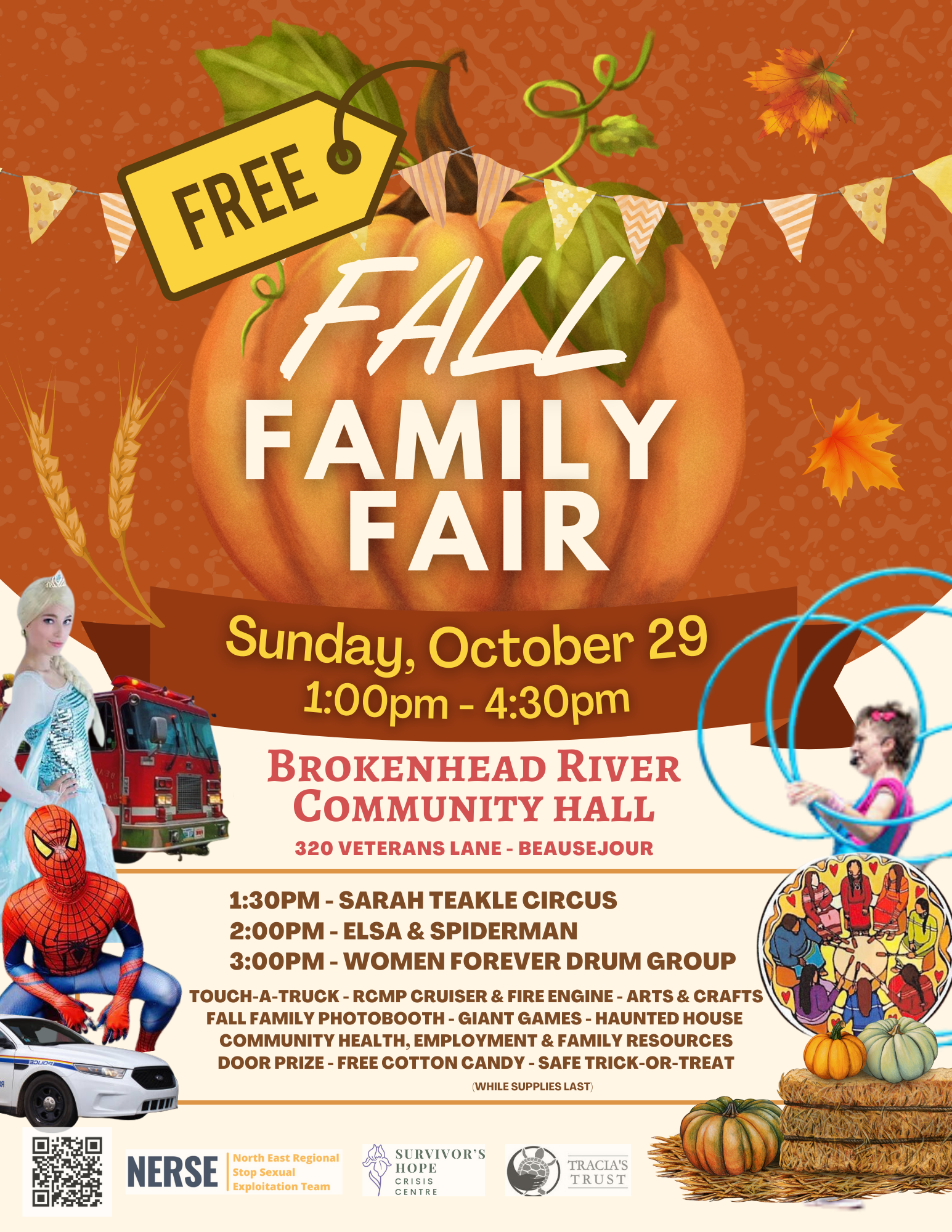 Free Fall Family Fair - October 29th 1:00 - 4:30pm.  Brokenhead River Community Hall. 320 Veterans Lane - Beausejour. 